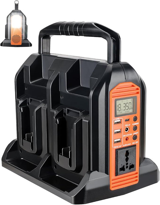 350W Power Inverter for Black+Decker 20v Battery, 4-Ports DC 20V to AC 110-120V Pure Sine Wave Battery Inverter with 3 USB-A Port, 1 USB-C Port,300lm LED Light for Camping Travel Emergency(Tool Only)