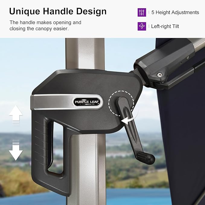 PURPLE LEAF 10' X 6.5' Left-right Tilting Patio Umbrella Outdoor Swivel Cantilever Umbrella Aluminum Offset Umbrella with Champagne Frame and 360-degree Rotation for Garden Deck Pool, Navy Blue