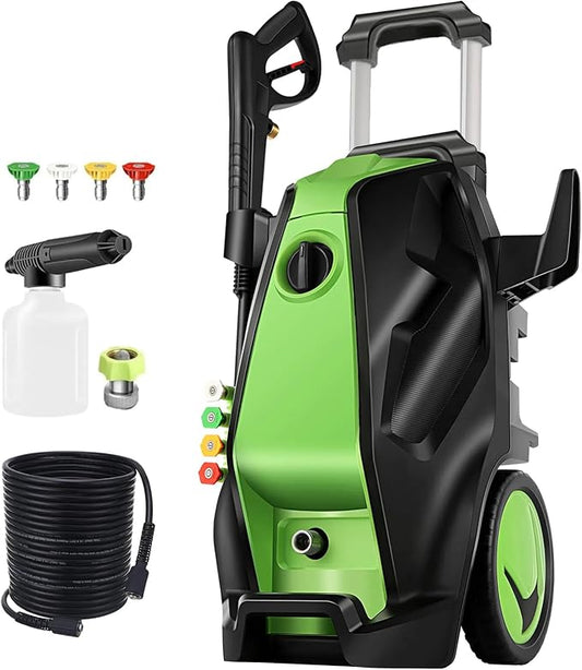 5000 PSI Pressure Cleaner, 4.0 GPM Heavy Duty Power Cleaner with Foam Cannon, 4 Nozzle Tips,33FT Hose and Soap Bottle for Home/Cars/Driveways/Patios/Decks/Fences(Green)