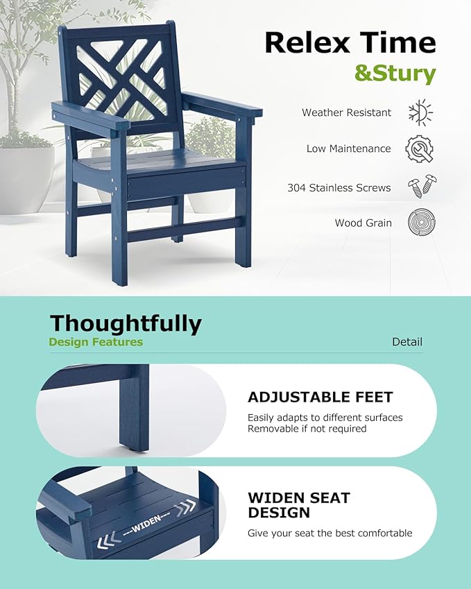 7 Piece HDPE Outdoor Dining Set for 6, Patio DHPE Furniture Set with Umberlla Hole, Weather Resistent Outdoor Table and Chairs for Garden, Poolside, Backyard, Deck, Blue