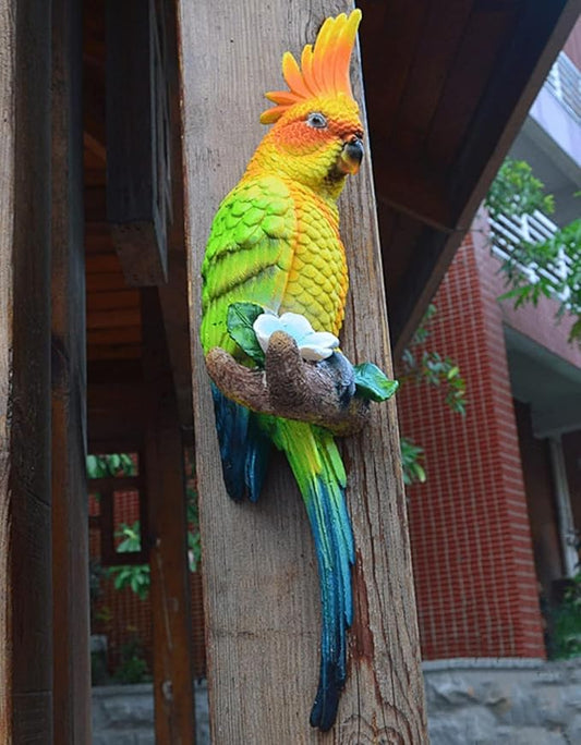 15" Real Bird Statue,Garden Outdoor Animal Sculptures & Statues Decor, Home Resin Parrots Tree Lawn Decor, Bird Figurine Art,Hanging Parrots Sculptures, Tropical Statues,Tiki Bar for Outside