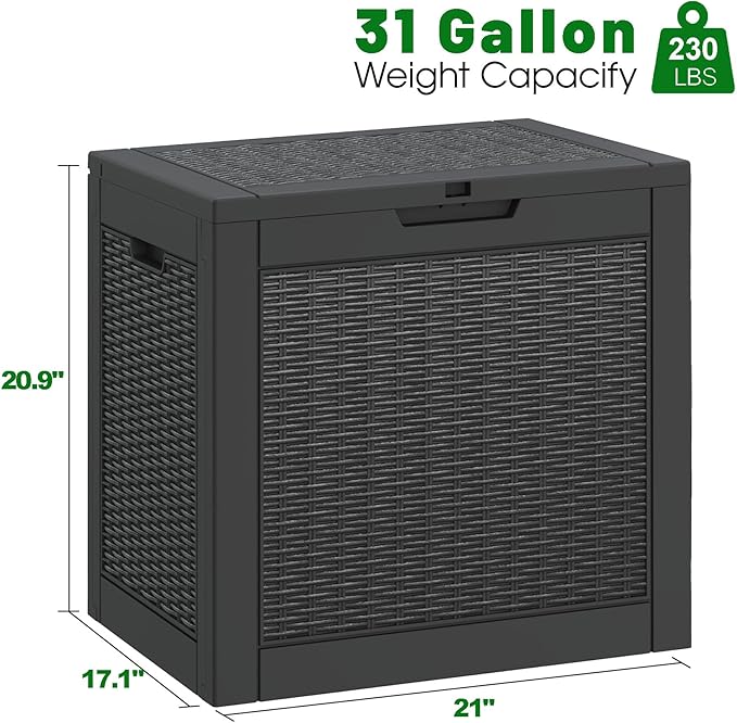 Outdoor Storage Box, 31 Gallon Deck Box, Large Resin Storage Cabinet for Gardening Tools, Patio Pillow, Lockable, Waterproof and UV Resistant