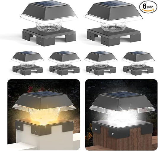 INDARUN Solar Post Cap Lights, Solar Fence Deck Post Lights Outdoor Fit 4x4 5x5 6x6 Wood Posts, Vinyl 4x4 Post Caps, 120 Lumen, Cool White & Warm White, Landscape Lighting for Patio, Porch, Yard