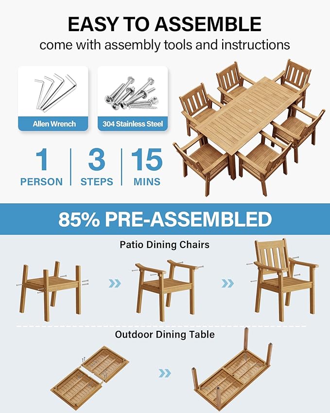 YEFU Patio Dining Chairs Set of 6: All Weather Outdoor Dining Chairs with Wide Curved Seat and Backrest - Outdoor Furniture Plastic for Outside Backyard/Garden/Porch/Deck 350lbs Capacity Teak