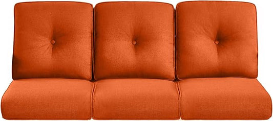 Pop 22x25/22x24 Outdoor Cushions for Patio Couch Chairs Set of 3 - High Back Comfy Outside Seat Cushions for Wicker Dining Rocker Glider Loveseat 3-Seater Sectional Sofa - Orange/Button