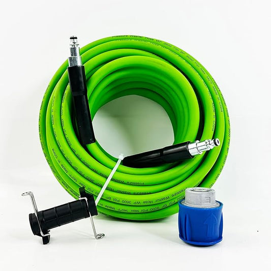5800PSI/400Bar Ultra Flexible Pressure Washer Hose for Bosch Home Cleaning, 5M-30M High Pressure Extension Tube with Quick-Connect Adapter,(Red/Blue/Yellow/Green/Grey/Orange/Light Blue)(Green,32FT)