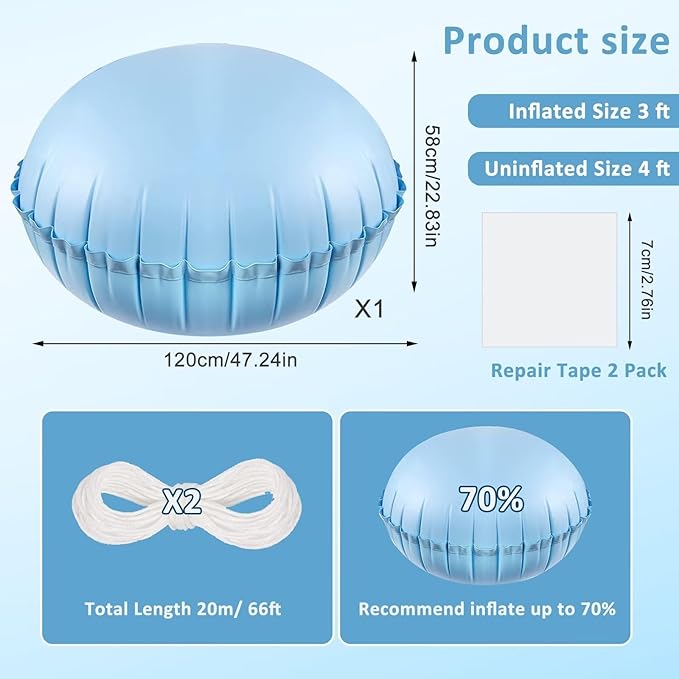 Pool Pillows for Above Ground Pools, 4ft Dia Heavy Duty Swimming Pool Air Pillow 0.4mm Thickened Pool Closing Winter Kit Pool Cover Float Balloon with String Repair Tape for Winterizing Ice Equalizer