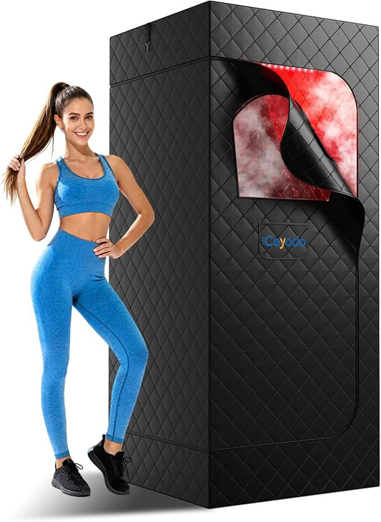 Infrared Sauna Box, Portable Sauna with 660nm Red Light Therapy & 850nm,5-Layer Waterproof, 3L 1300W Steamer,Folding Chair,for Home Sauna Spa Personal Saunas Tent Indoor Outdoor
