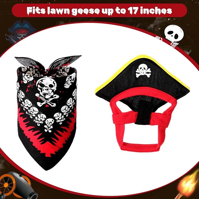 Halloween Pirate Lawn Porch Goose Outfit 23"/ 17'' Pirate Style with Bandana and Hat Costume Cement Goose Statue Clothes for Outdoor Patio Yard Art Decoration Cosplay