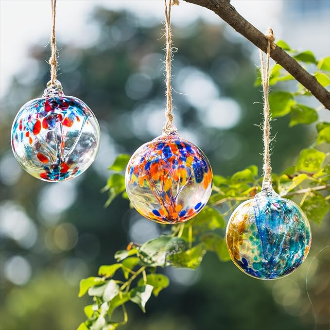 4” Tree of Life Witch Balls, Gazing Balls Hanging Friendship Balls, Hand-Blown Glass Christmas Ornament for Window Outdoor Home Decor, Garden Decoration, Gifts for Women (Muticolor)