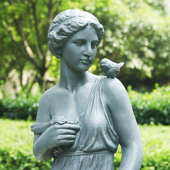 Outdoor Garden 32‘’ High Statue Nymph Sculpture Goddess of Greek Mythology Roman Style Patio Lawn Porch Decor Gray