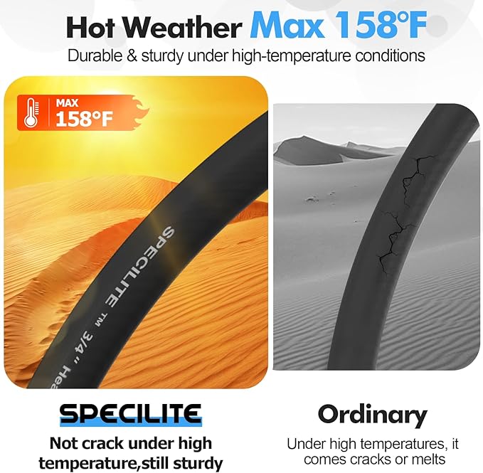 SPECILITE 3/4" Hot/Cold Garden Hose 75 ft with Industrial High Pressure Nozzle, Flexible & Lightweight, 600psi Burst Rubber Water hose -50℉-158℉ With 3/4" Brass Fittings for Yard, Black