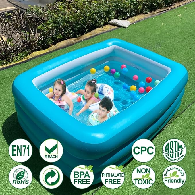 Inflatable Swimming Pool for Kids, 59" X 45" X 20" Kiddie Pools with Inflatable Soft Floor, Durable Blow Up Pools for Backyard, Garden or Indoor (Green)