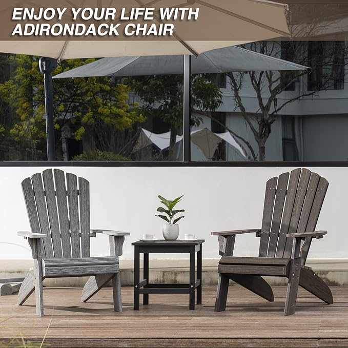 Adirondack Chair Set of 4, Outdoor Oversized Patio Chair Poly Lumber Weather Resistant & Durable Fire Pits Chair for Poolside,Lawn and Garden,350lbs Weight Capacity (Grey)