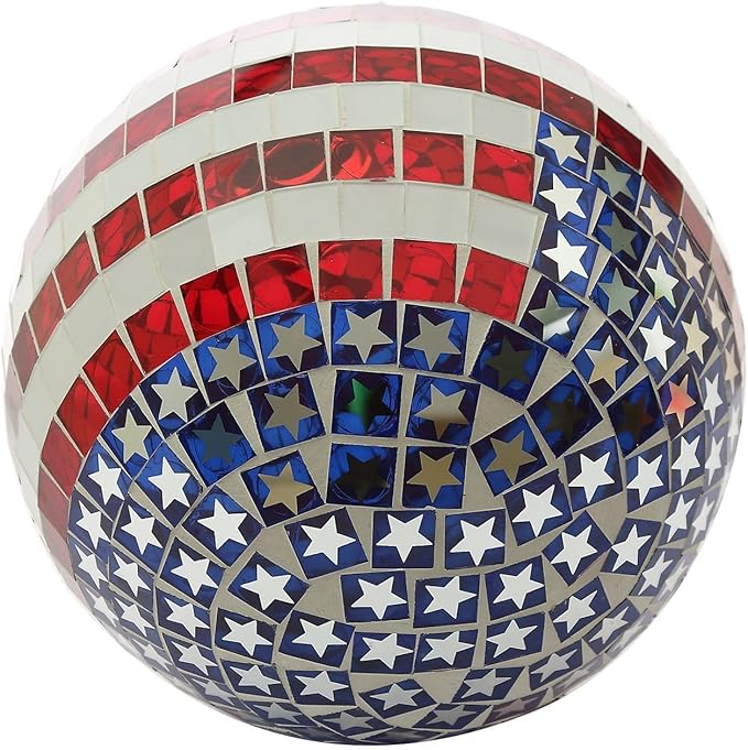 Mosaic Gazing Ball Patriotic Stars and Stripes Glass Globe Colorful Gazing Ball 10 inch for Outdoor Home Garden Yard Patio Decor