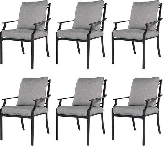 Grand patio Dining Chairs Set of 6，Outdoor Fixed Patio Dining Chairs Set of 6，Fixed Dining Chair，Outdoor Dining Chairs with Grey Cushions, Patio Chairs for Outside, Garden Lawn Porch, Backyard