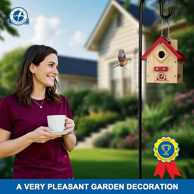 Wren Bird House, Premium Wooden Bird Houses for Outside, Classic Cabin Design Birdhouses for Outdoors, Hanging Bird House, Red-Breasted Nuthatch Wren Chickadee