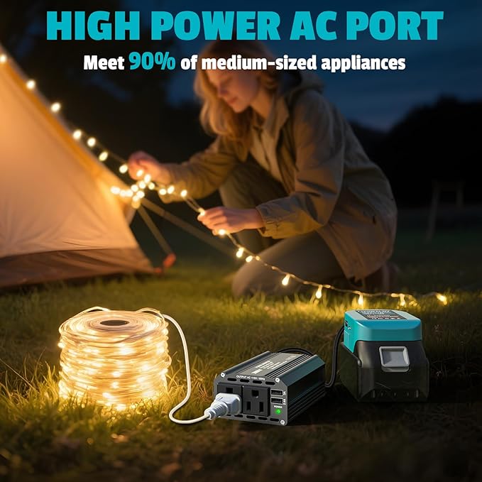300W Power Inverter DC 18V to AC 110V for Makita: LIVOWALNY Battery Inverter Charger Adapter Power Supply with 2 AC & 2 USB Ports for Car, Vehicles, Laptop, Phone, String Light, Fan