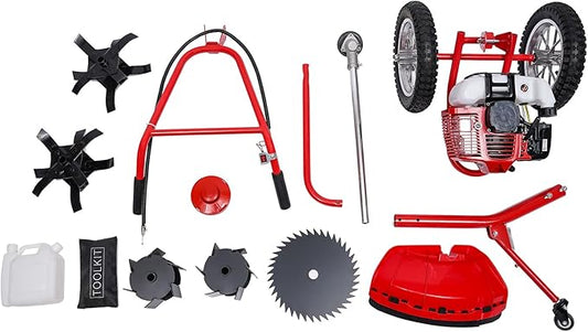 2-Stroke Gas-Powered Grass Cutter, 49CC Heavy-Duty Weeder, 7000 RPM Hand Push Tiller Mower Loosener for Yard Garden Landscaping Weeding Tilling