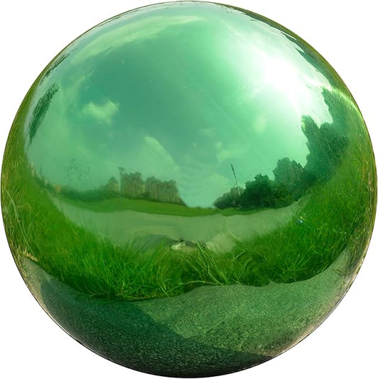 Nerien 6 Inch Gazing Ball, Stainless Steel Garden Mirror Globe, Polished Ornament Sphere, Hollow Floating Reflective Hemisphere, Home Outdoor Pond Housewarming Swimming Pool Decoration Gift, Green