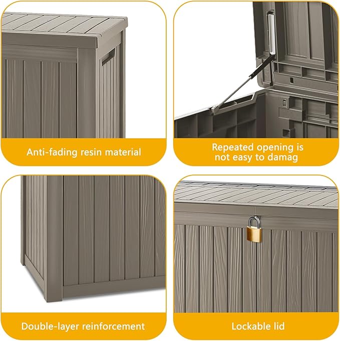 200 Gallon Deck Box, Resin Outdoor Indoor Waterproof Storage Box, Lockable Storage Box With Handle for Patio Furniture - Garden Tools - Swimming Pool Tools UV-Resistant, Grey