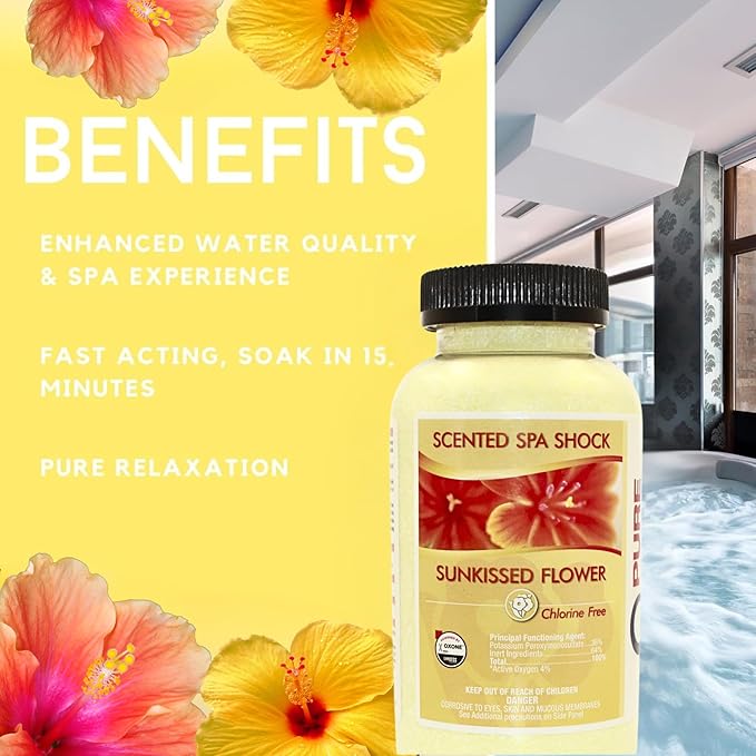 Sunkissed Flower Aromatherapy Spa Shock for Hot Tubs & Spas | Non-Chlorine Oxidizing Hot Tub Shock Treatment | Compatible with Bromine Tablets & Chlorine | Neutralizes Odors & Clarifies Water (2 lbs)