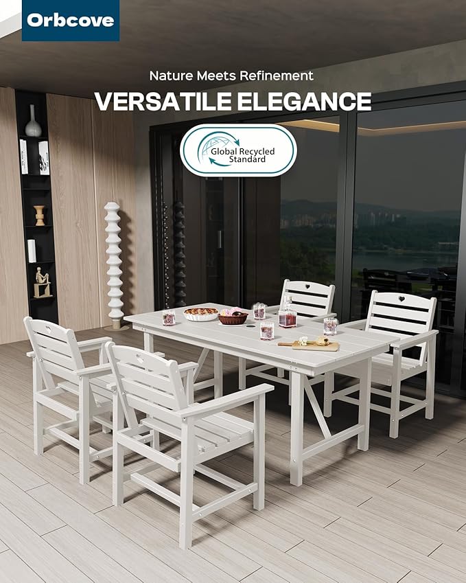 Patio Table and Chairs Set with Umbrella Hole, HDPE Patio Dining Set for 4, Outdoor Dining Set for Lawn, Patio, Porch, Deck, Poolside, Yard (White, 5-Piece)