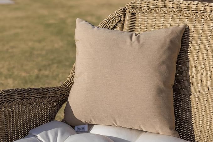 RSH DECOR: Sunbrella Lumbar & Square Pillows Set of 4 | 20" x 12" & 17" x 17" | Water and Fade-Resistant Performance Fabric | Outdoor Throw Pillows for Patio Furniture | Canvas Antique Beige