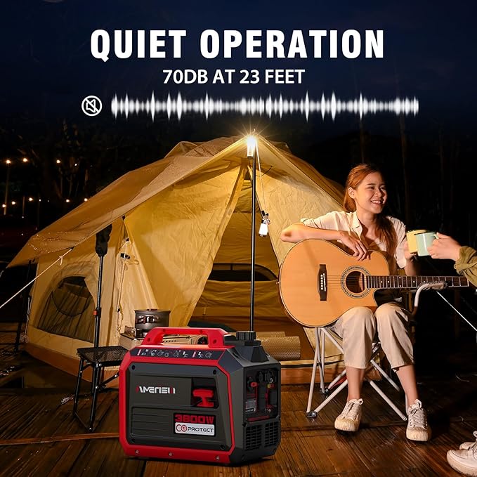 3800 Watt Portable Inverter Generator with CO Protect, Super Quiet Generator for Home Use, Camping, RV and Trailer, Gas Powered, EPA Compliant