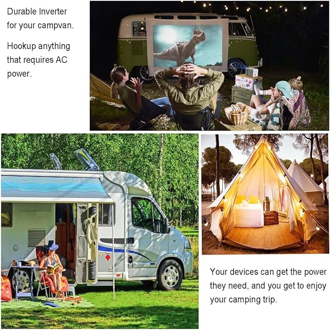 300W Continous Output Power Inverter DC12V to 110V AC Converter 400W Surge with 2 USB Ports and 2 AC Outlets for Road Trip, Camping, RV, Truck, Car, Pickup Truck