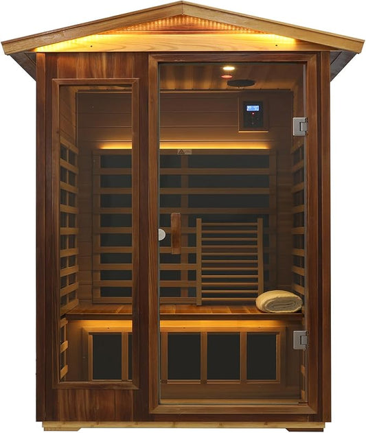Red Cedar Outdoor Sauna 2 Person,Low EMF Far Infrared Adjustable Sauna,outdoor saunas for home,Traditional Sauna Spa,1850W,8 Heating Plates,LCD Control Panel,Chromotherapy Light,Bluetooth Speaker