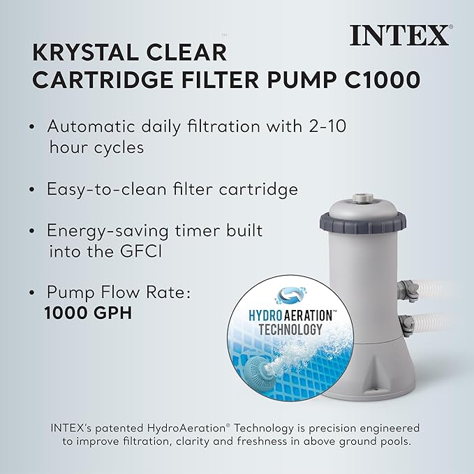 Intex 26719EH Prism Frame Premium Above Ground Swimming Pool Set: 14ft x 42in – Includes 1000 GPH Cartridge Filter Pump – SuperTough Puncture Resistant – Rust Resistant – 3357 Gallon Capacity