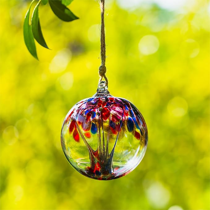 4” Tree of Life Witch Balls, Gazing Balls Hanging Friendship Balls, Hand-Blown Glass Christmas Ornament for Window Outdoor Home Decor, Garden Decoration, Gifts for Women (Purple Blue)