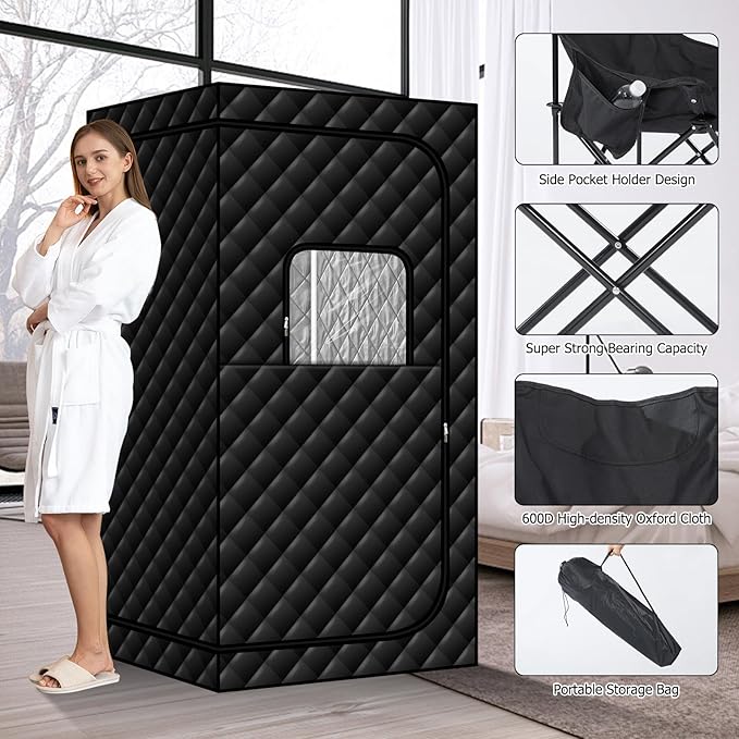 Portable Infrared Steam Sauna with 660nm Red Light Therapy Lamp, Full Size Saunas Tent with 3L Steamer, Personal Heat Box with Remote Control & Oversized Chair for Home/Gym/Pilates/Garage