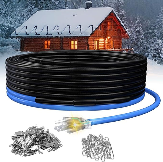 200ft Roof Heat Cable with 5w/ft, CSA ETL Certified, Ideal for Metal or Plastic Gutters, Prevents Ice Buildup and Damage, 120V