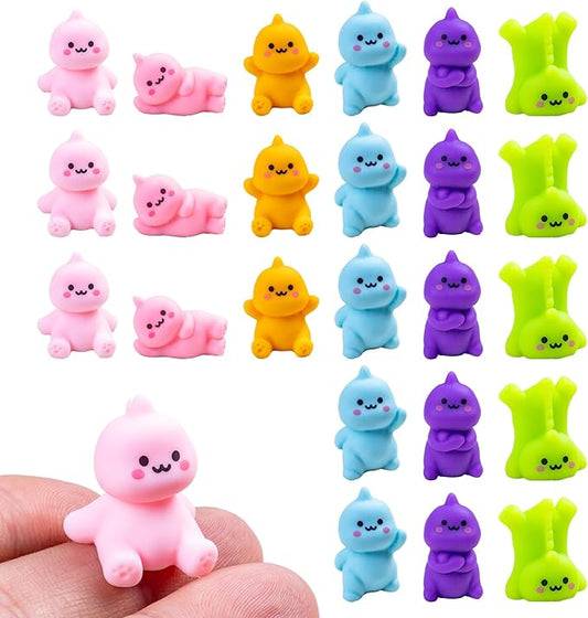 30 Pcs Mini Resin Dinosaur 6 Variety Tiny Animals Colorful Figures Miniature Little Small Figurines Bulk for Micro Fairy Garden Landscape Accessories Hide Crafts Decor