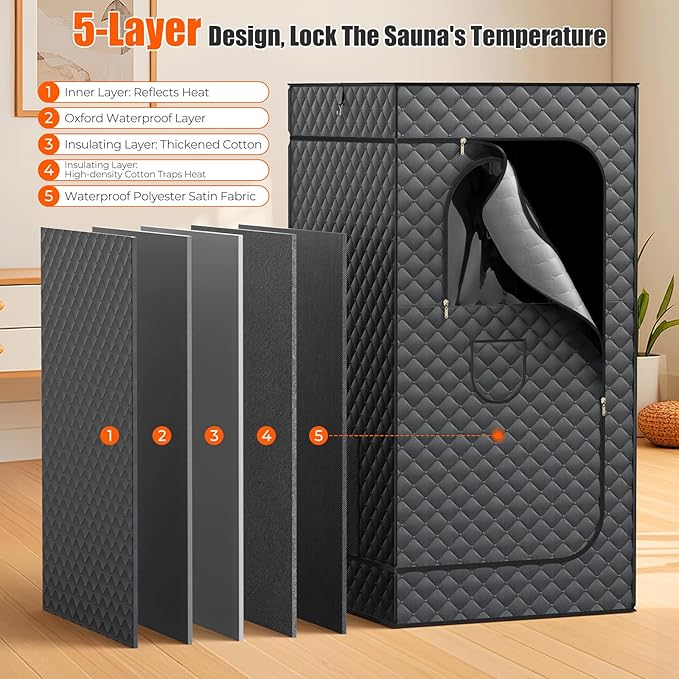 XL Portable Steam Sauna for Home - 2000W Box w/ 3L Tank, Folding Chair, Fast Setup Indoor Saunas for Muscle Relief & Detox, Compact Home Sauna Spa for Family Relaxation