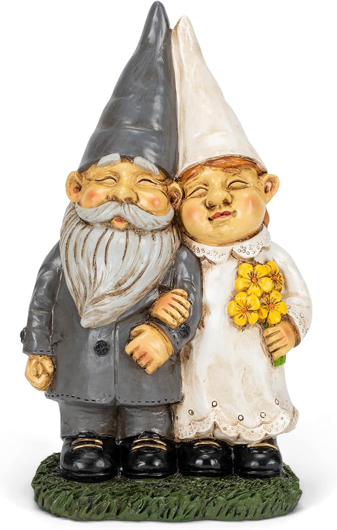 NAT & JULES Married Gnome Couple Colorful Finish 12 inch Resin Garden Statue