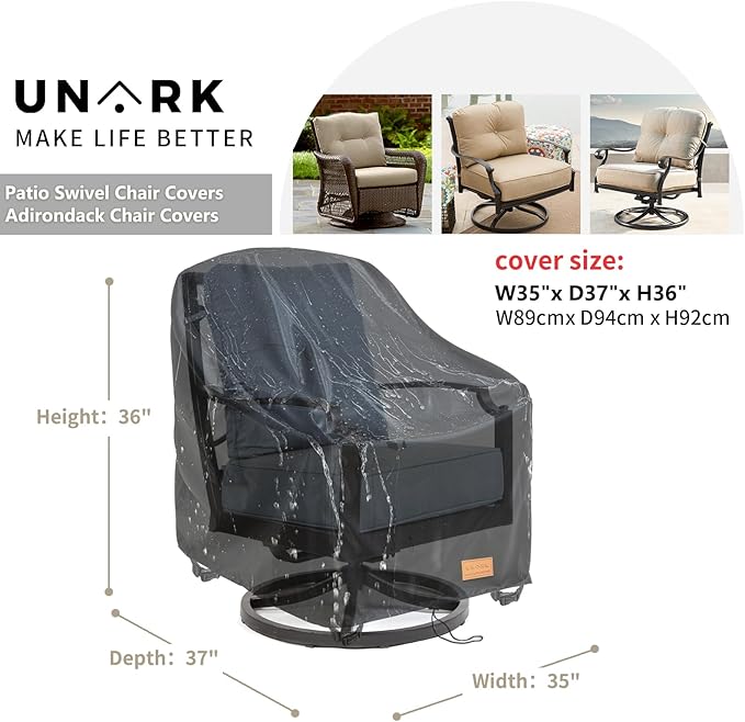 Outdoor Swivel Chair Covers Waterproof 2 Pack,Outdoor Chair Covers Patio Furniture Cover for Deck Patio Swivel Chair Heavy Duty,35 W x 37 D x 36 H inches Black