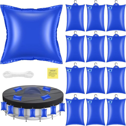 Hungdao 4ft Pool Pillow Cover for Above Ground with 12 Pcs Inflatable Pool Cover Weight with Hook Winter Ice Antifreezing Hanging Bag with Rope and Connection Buckle(Royal Blue,4ft,Square)