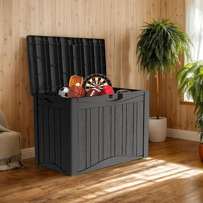Outdoor Resin Storage Deck Box, 45 Gallon Capacity, Weather-Resistant, Black