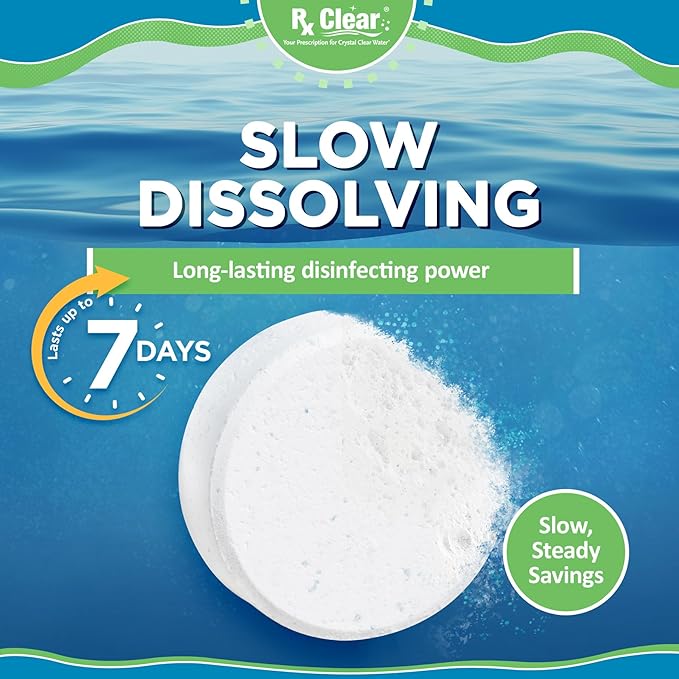 Rx Clear 3" Inch Chlorine Tabs | 15 Pounds | Individual Stabilized Chlorinating Tablets for Sanitizing Swimming Pools | Long Lasting, Slow Dissolving, and UV Protected