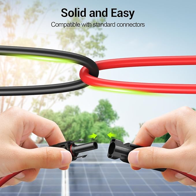 30FT 10AWG Solar Extension Cable, 10 Gauge Solar Panel Wire with Female and Male Connectors for Outdoor RV, Off-Grid Photovoltaic Systems (Black+Red)