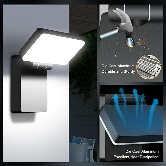 60W LED Flood Light Outdoor Wall Pack 5000K 360° Rotatable Head IP65 Waterproof 6000LM 85V-277V Commercial Flood Security Wall Mount Porch Lights for Indoor,Garage,Yard,Barn,Bedroom