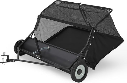 42" Lawn Sweeper Tow Behind, Heavy Duty Yard Sweeper Pull Behind with 21 Cu.Ft Large Hopper & Adjustable Sweeping Height, Universal Leaf Grass Collector for Tractor ATV UTV, Black