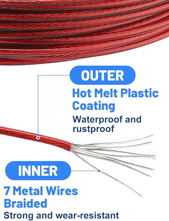 Pool Cover Cable & Winch Kit - 100ft Plastic Coated Steel Wire & Heavy Duty Zinc Alloy Spring Loaded Ratchet for Above Ground Swimming Pool Winter