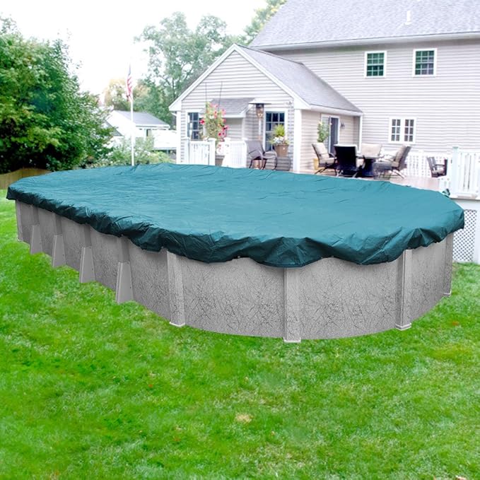 Pool Mate 12 x 18 ft Deluxe Blue Winter Oval Pool Cover for Above Ground Pools, 4 ft Overlap (16 x 22 ft Cover Size), Solid 10 x 10 Scrim, 2.91 oz/yd2, 12-Year Warranty, Style: 581218-4A
