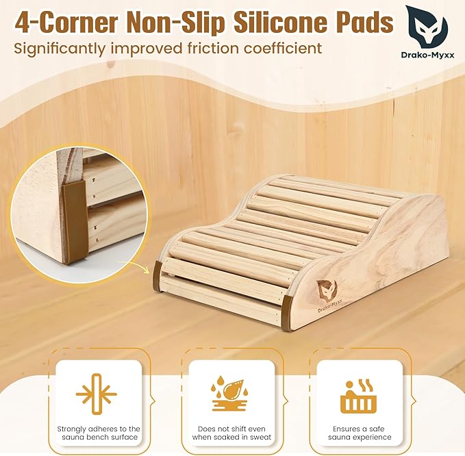 2025 Upgraded Handmade Cedar Sauna Headrest with 4 Non-Slip Pads, Sauna Accessory, Ergonomic Neck Support, Modern Sauna Neck Rest for Infrared Saunas, Handcrafted Relaxation Wood Pillows, Head Pillow