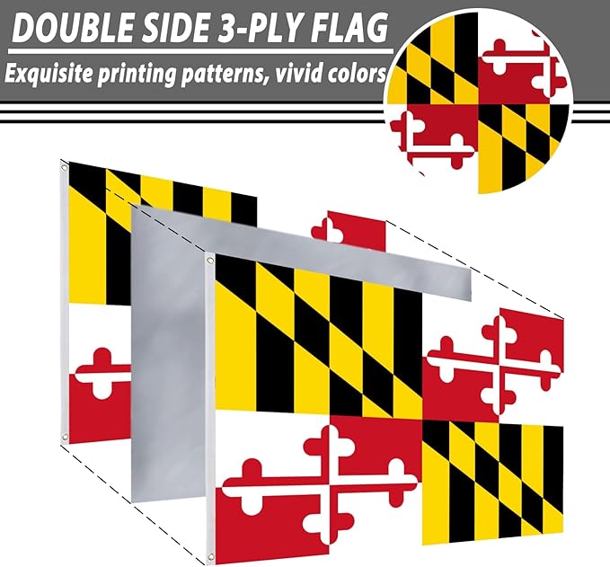 FLAGWIN Maryland Flag 3x5 FT - 3 Ply Double Sided Polyester Flag with Brass Grommets - Vivid Color and Fade Proof State of Maryland Flags 3x5 Outdoor