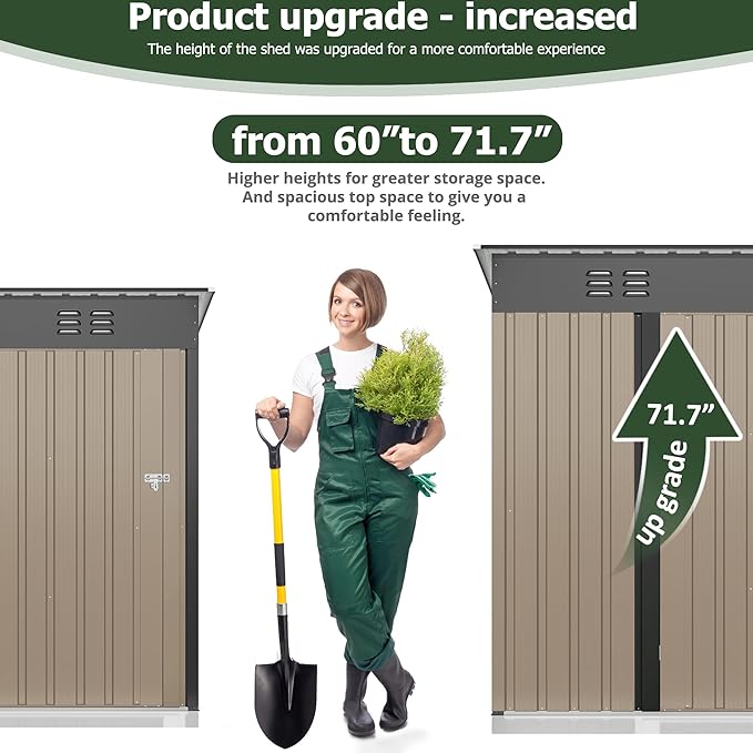 5x3 FT Outdoor Storage Shed, Garden Shed with Updated Frame Structure and Lockable Doors, Metal Tool Sheds for Backyard Garden Patio Lawn,Brown